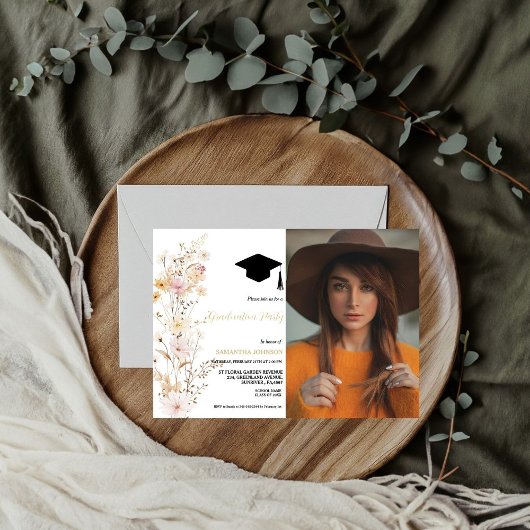 Invitation Boho Fleur sauvage Grass Girl Graduation Party
