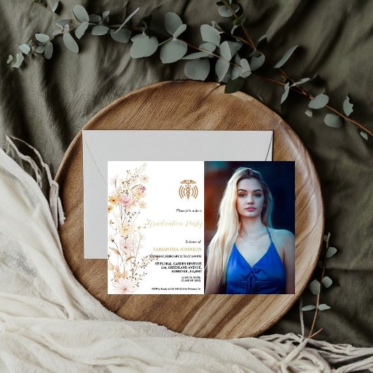 Invitation Boho Fleur sauvage Infirmière en herbe Fête de gra