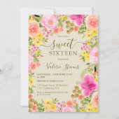Invitation Boho fleur sauvage jardin aquarelle Sweet 16 (Devant)