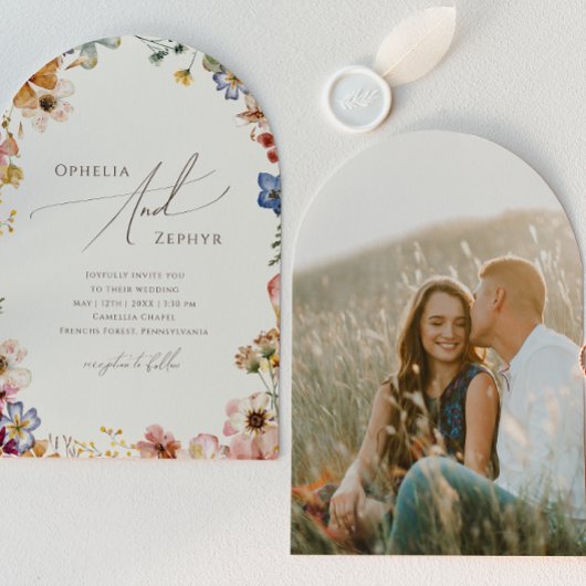 Invitation Boho Fleur sauvage Jardin Beige Photo Arche Mariag