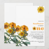 Invitation Boho Fleur sauvage jaune tournesol fête d'annivers (Devant / Derrière)