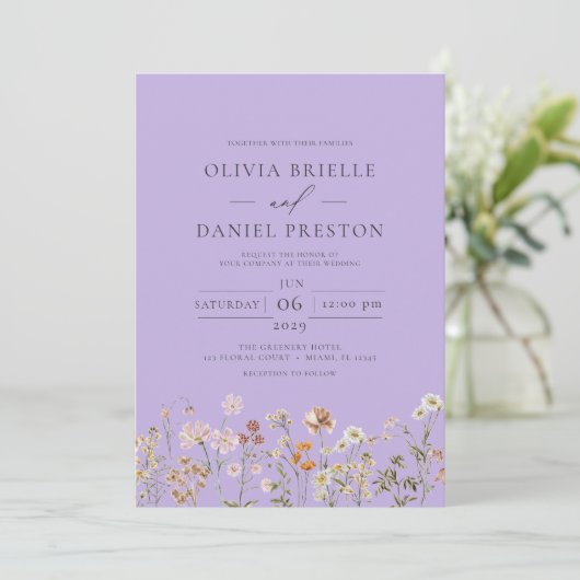 Invitation Boho Fleur sauvage Lilac Purple Garden Mariage (Debout devant)