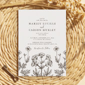 Invitation Boho Fleur sauvage Line Art White Texture Mariage