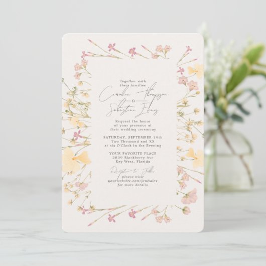 Invitation Boho Fleur sauvage Mariage (Debout devant)