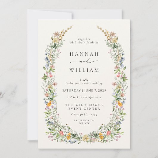 Invitation Boho Fleur sauvage Mariage beige (Devant)
