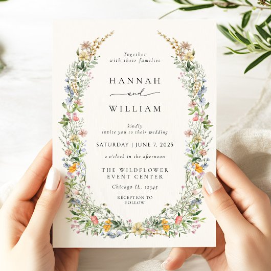 Invitation Boho Fleur sauvage Mariage beige