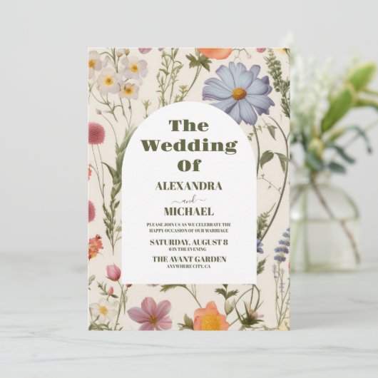 Invitation Boho Fleur sauvage Mariage botanique (Debout devant)