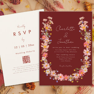 Invitation Boho Fleur sauvage Mariage de automne en terre cui