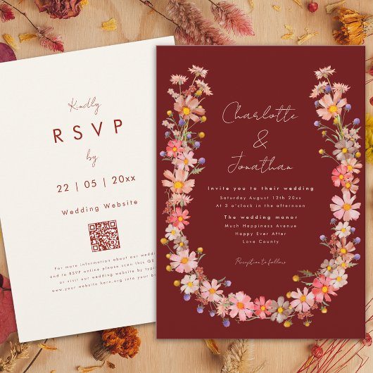 Invitation Boho Fleur sauvage Mariage de automne en terre cui