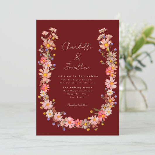 Invitation Boho Fleur sauvage Mariage de automne en terre cui (Debout devant)