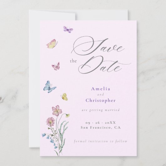 Invitation Boho Fleur sauvage mariage violet Enregistrer la d (Devant)