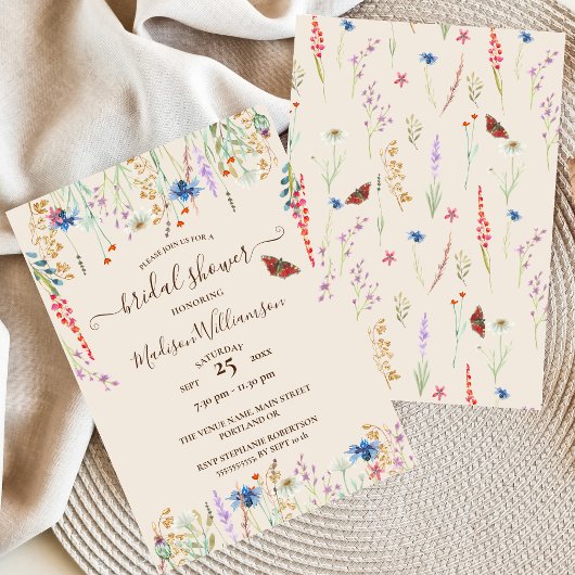 Invitation Boho Fleur sauvage Meadow & Butterfly