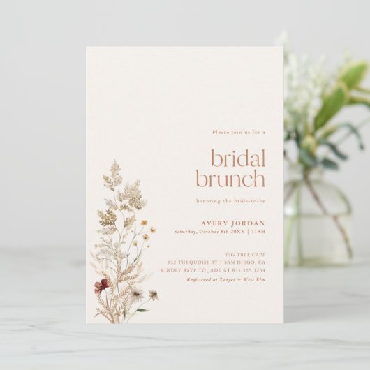 Invitation Boho Fleur sauvage Moderne Floral Automne Fête des (Debout devant)