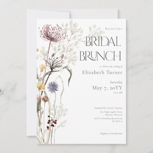 Invitation Boho Fleur sauvage Moderne Floral Bridal Brunch (Devant)