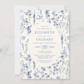 Invitation Boho Fleur sauvage Motif Blue Ivory Mariage (Devant)