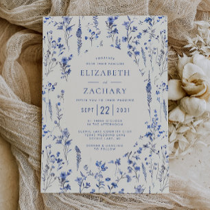Invitation Boho Fleur sauvage Motif Blue Ivory Mariage