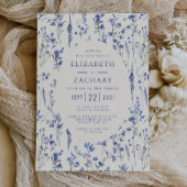 Invitation Boho Fleur sauvage Motif Blue Ivory Mariage