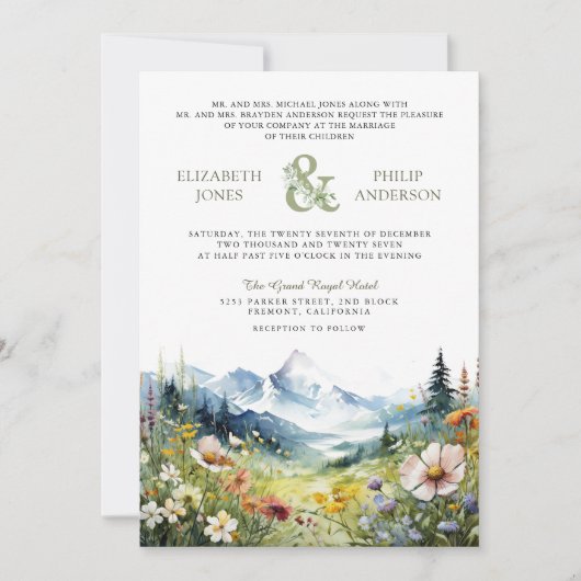 Invitation Boho Fleur sauvage Mountain Meadow QR Code Mariage (Devant)