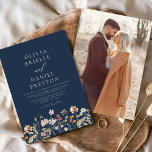 Invitation Boho Fleur sauvage Navy Blue Photo Garden Wedding<br><div class="desc">Immergez vos invités dans la nature romantique avec notre Fleur sauvage Boho Garden Wedding Invitation. Inspirée par la beauté des fleurs intactes, cette invitation capte l'essence d'une célébration libre-spirituelle. Le design enchanteur propose des fleurs sauvages délicats dansant au milieu d'une végétation luxuriante, donnant le ton parfait pour votre mariage dans...</div>