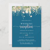 Invitation Boho Fleur sauvage Navy Blue Wedding Réception (Devant)