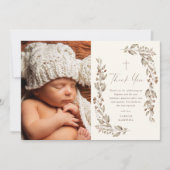 Invitation Boho Fleur sauvage Neutral Photo Baptême Merci (Devant)