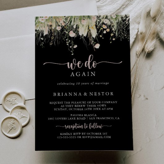 Invitation Boho Fleur sauvage Noir Nous Réagissons Vow Renouv
