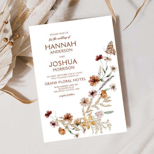 Invitation Boho Fleur sauvage papillon de jardin mariage