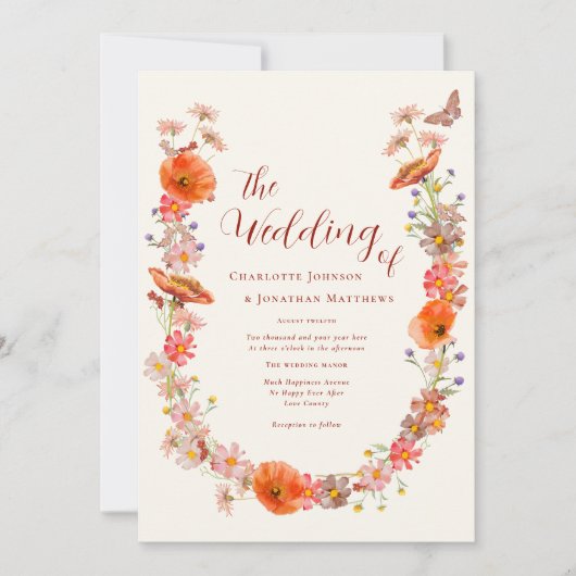 Invitation Boho Fleur sauvage Papillon Earthy Tones (Devant)
