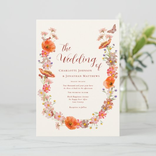 Invitation Boho Fleur sauvage Papillon Earthy Tones (Debout devant)