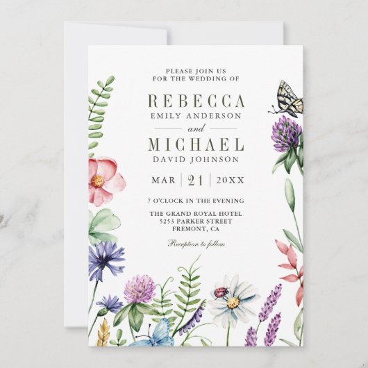 Invitation Boho Fleur sauvage Photo Collage QR Code Mariage (Devant)