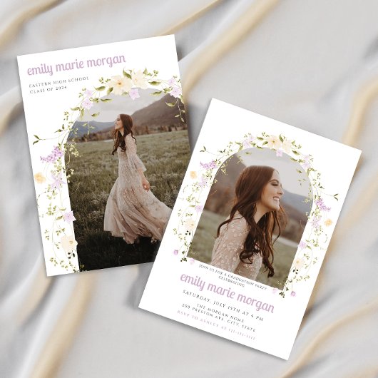 Invitation Boho Fleur sauvage Photo Graduation Party Invitati