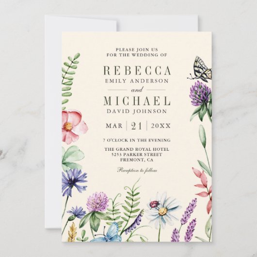 Invitation Boho Fleur sauvage Photo QR Code Cream Mariage (Devant)