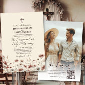 Invitation Boho Fleur sauvage Photo & QR Code Mariage catholi