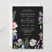 Invitation Boho Fleur sauvage Photo QR Code Mariage noir (Devant)