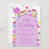 Invitation Boho Fleur sauvage pourpre 40e fête d'anniversaire (Devant)
