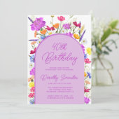 Invitation Boho Fleur sauvage pourpre 40e fête d'anniversaire (Debout devant)