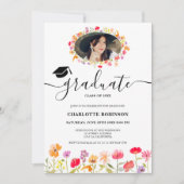 Invitation Boho fleur sauvage printemps fleurie photo graduat (Devant)