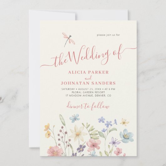 Invitation Boho fleur sauvage qr code photo mariage (Devant)