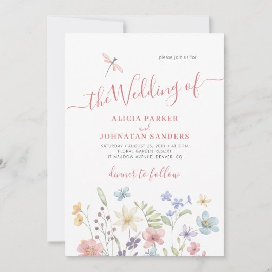 Invitation Boho fleur sauvage qr code photo mariage (Devant)