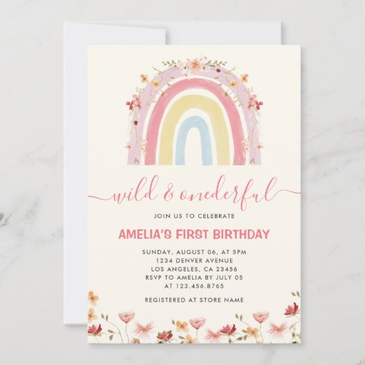 Invitation Boho Fleur sauvage Rainbow Wild & Onederday (Devant)