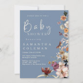 Invitation Boho Fleur sauvage Rustic Periwinkle Baby shower (Devant)