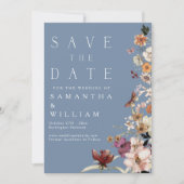 Invitation Boho Fleur sauvage Rustic Periwinkle Enregistrer l (Devant)