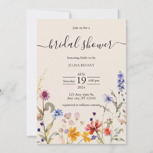 Invitation Boho fleur sauvage rustique douche de nage (Devant)