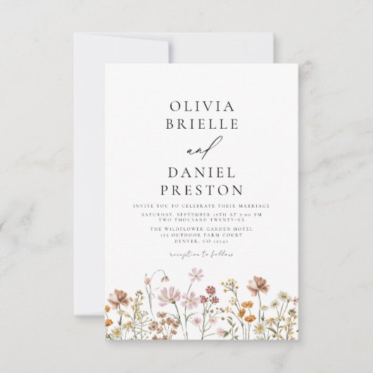 Invitation Boho Fleur sauvage Rustique tout en un Mariage de (Devant)