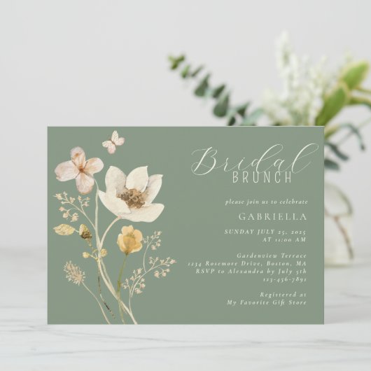 Invitation Boho Fleur sauvage Sage Green Cream Bridal Brunch (Debout devant)