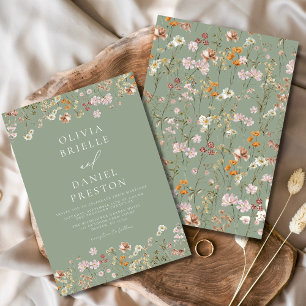 Invitation Boho Fleur sauvage Sage Green Garden Mariage
