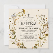 Invitation Boho Fleur sauvage Saint-Baptême Elégant Croix Flo (Devant)