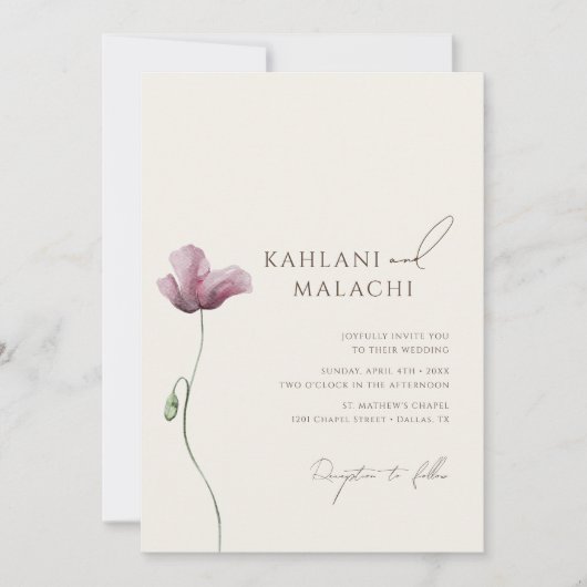 Invitation Boho Fleur sauvage simple Mariage moderne (Devant)