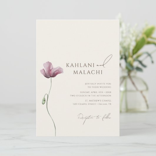 Invitation Boho Fleur sauvage simple Mariage moderne (Debout devant)