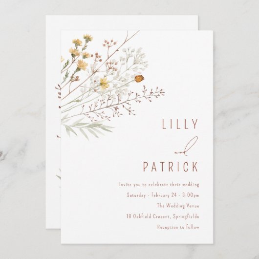 Invitation Boho Fleur sauvage Spring Floral Mariage (Devant / Derrière)
